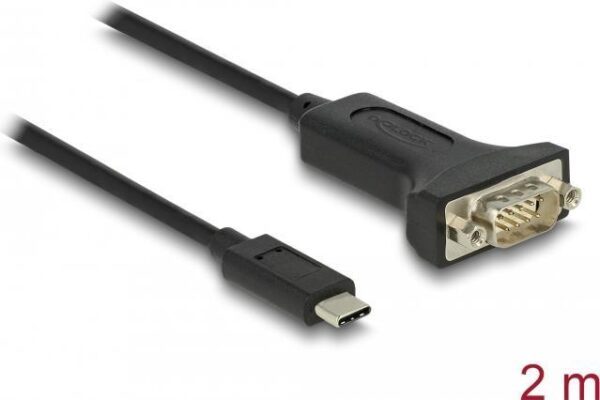 Delock Adapter USB Type-C™ zu 1 x Seriell RS-232 D-Sub 9 Pin Stecker mit Muttern 2 m (64196)