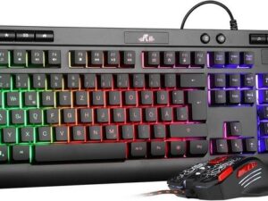 Rii RGB Rainbow Hintergrundbeleuchtung Tastatur- und Maus-Set, mit QWERTZ Layout, Ergonomische gestaltet Mechanisches und knackiges