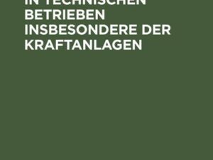 Wirtschaftlichkeit in technischen Betrieben insbesondere der Kraftanlagen