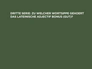 Zu welcher Wortsippe gehoert das lateinische adjectif bonus (gut)?