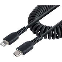 StarTech.com 50cm USB C auf Lightning Kabel - spiralkabel - MFi-zertifiziert - Ladekabel für iPhone/iPad - schwarz - langlebiger TPE-Mantel aus Aramidfaser - USB C 2.0 Kabel für Aufladen und Synchronisieren (RUSB2CLT50CMBC)